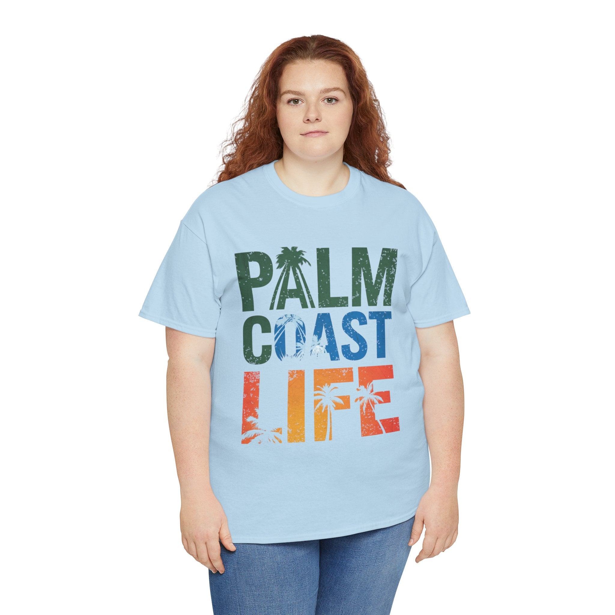 Palm Coast Life Unisex Heavy Cotton Tee, Vacation Shirt, Palm Tree Tee, Florida Lifestyle T-shirt, Summer Wear, Beach Gift