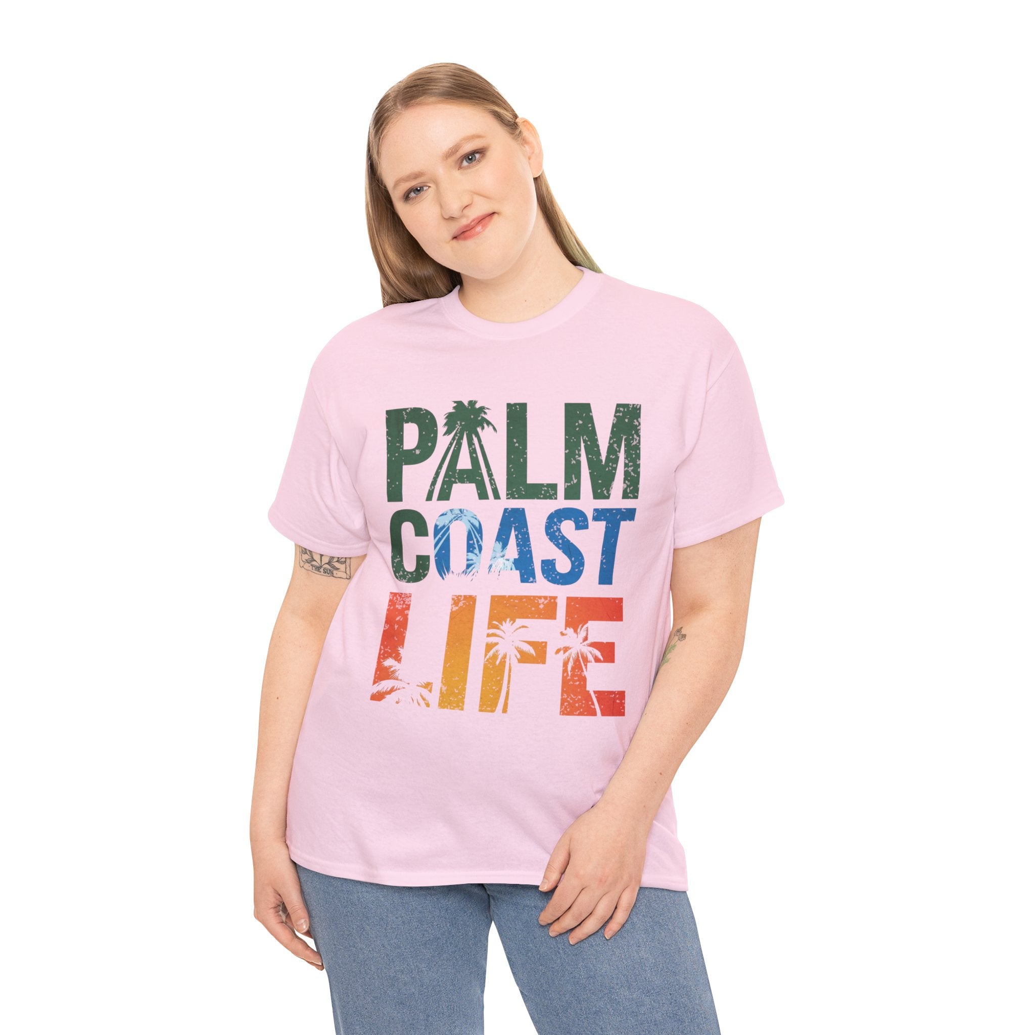 Palm Coast Life Unisex Heavy Cotton Tee, Vacation Shirt, Palm Tree Tee, Florida Lifestyle T-shirt, Summer Wear, Beach Gift
