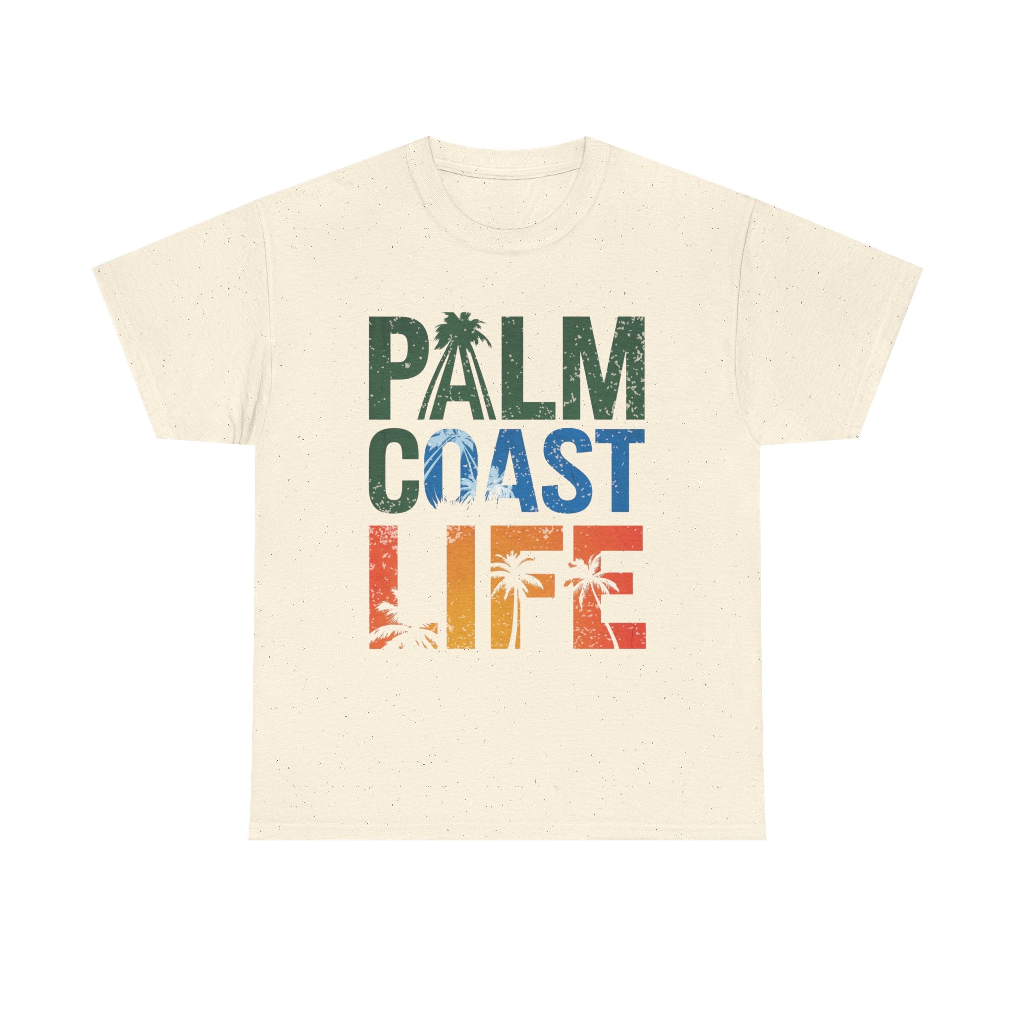 Palm Coast Life Unisex Heavy Cotton Tee, Vacation Shirt, Palm Tree Tee, Florida Lifestyle T-shirt, Summer Wear, Beach Gift