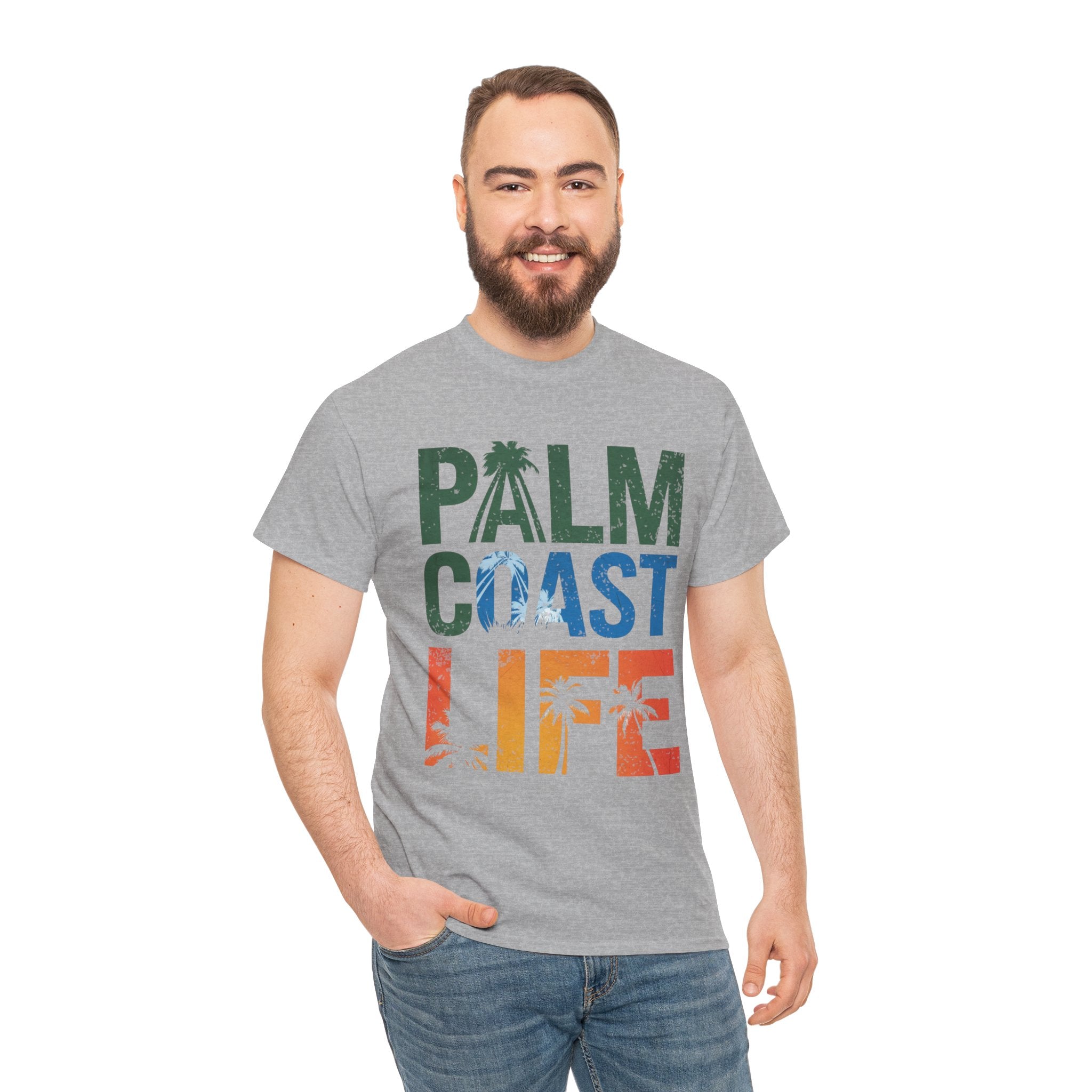 Palm Coast Life Unisex Heavy Cotton Tee, Vacation Shirt, Palm Tree Tee, Florida Lifestyle T-shirt, Summer Wear, Beach Gift