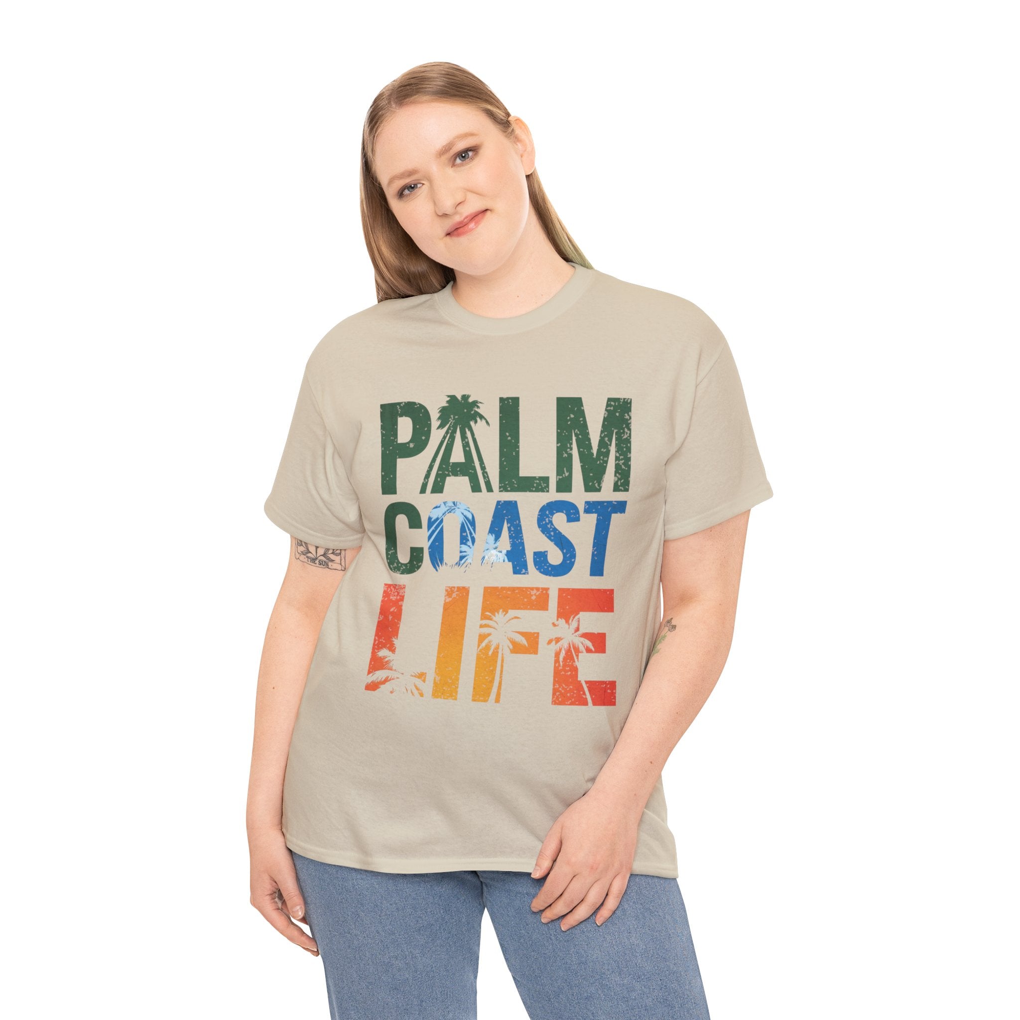 Palm Coast Life Unisex Heavy Cotton Tee, Vacation Shirt, Palm Tree Tee, Florida Lifestyle T-shirt, Summer Wear, Beach Gift