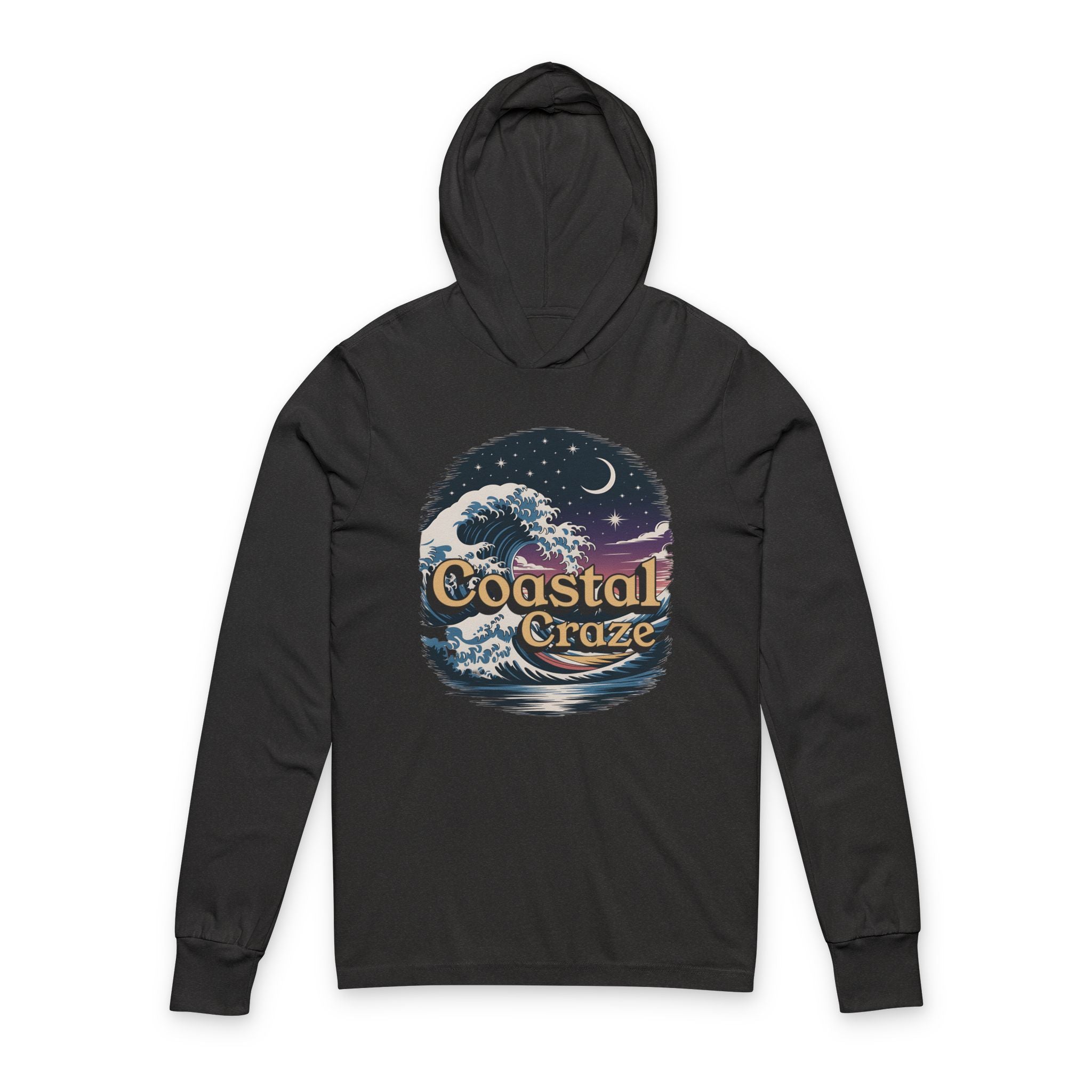 Coastal Craze Unisex Hooded "Twilight Tide" Long Sleeve Tee, Beach Vibes, Summer Style, Cooler Weather Special