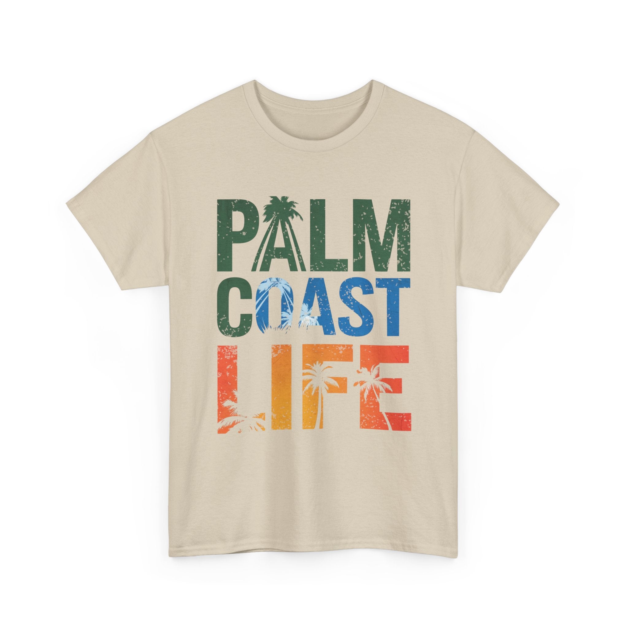 Palm Coast Life Unisex Heavy Cotton Tee, Vacation Shirt, Palm Tree Tee, Florida Lifestyle T-shirt, Summer Wear, Beach Gift