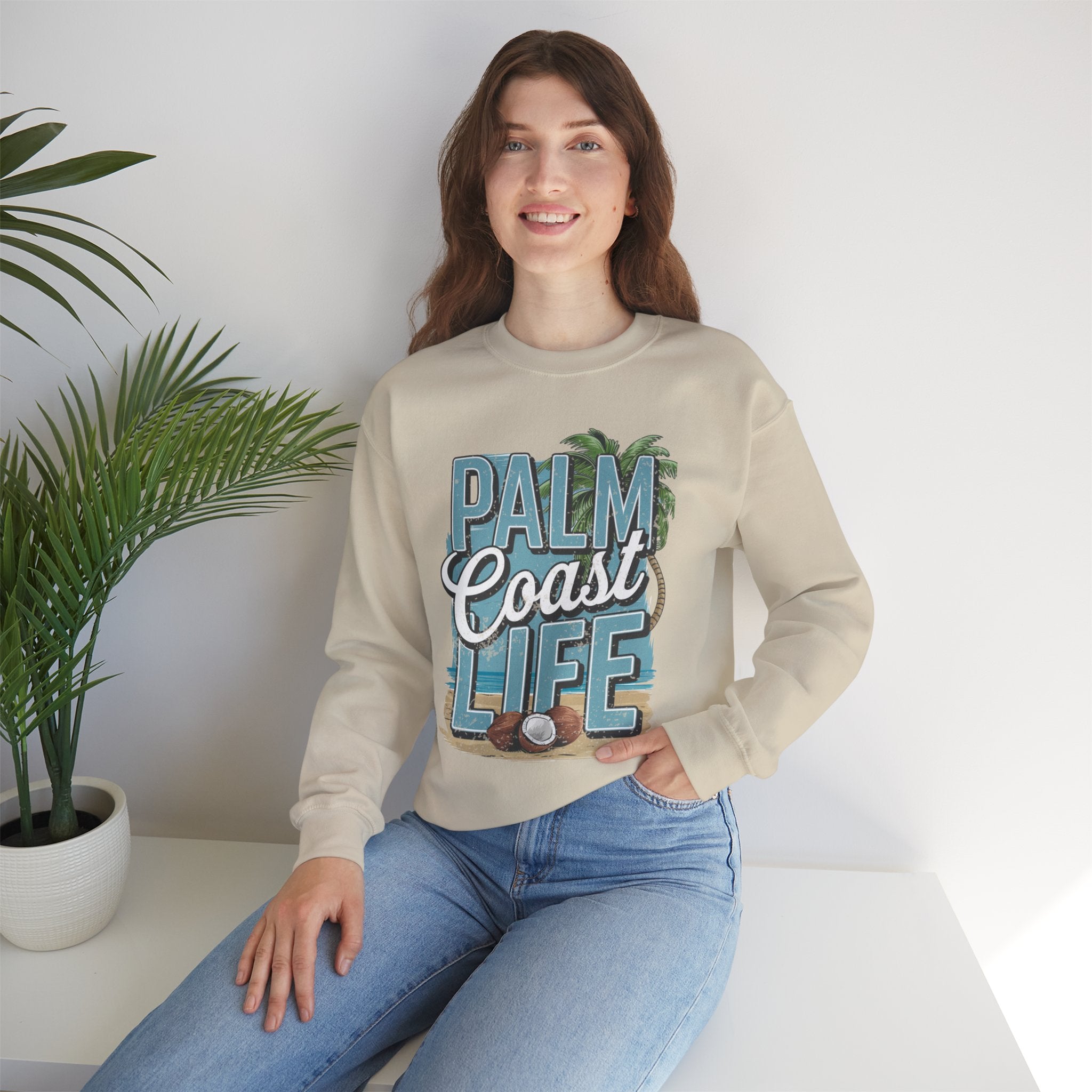 Palm Coast Life Sweatshirt, Unisex Crewneck Beachwear