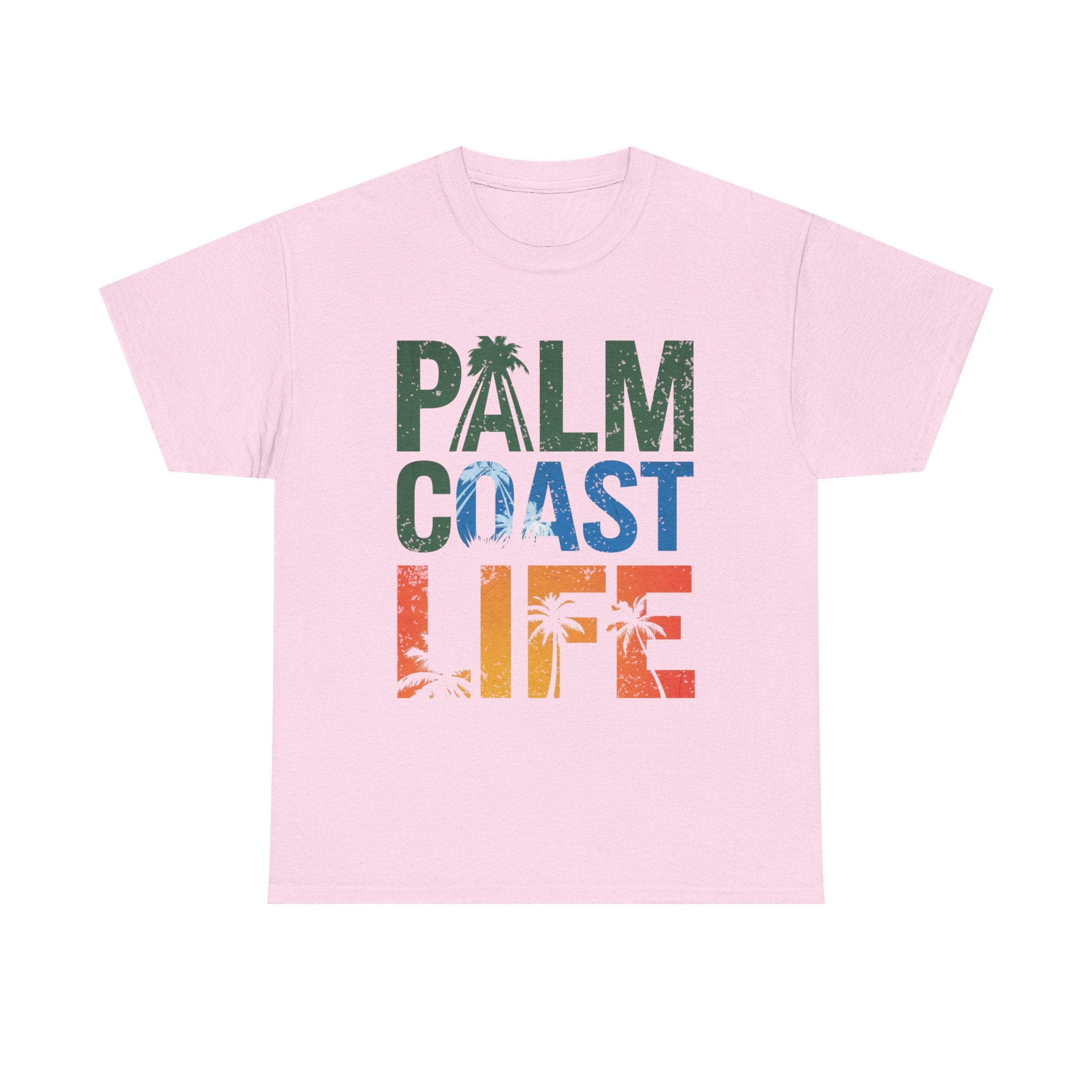 Palm Coast Life Unisex Heavy Cotton Tee, Vacation Shirt, Palm Tree Tee, Florida Lifestyle T-shirt, Summer Wear, Beach Gift