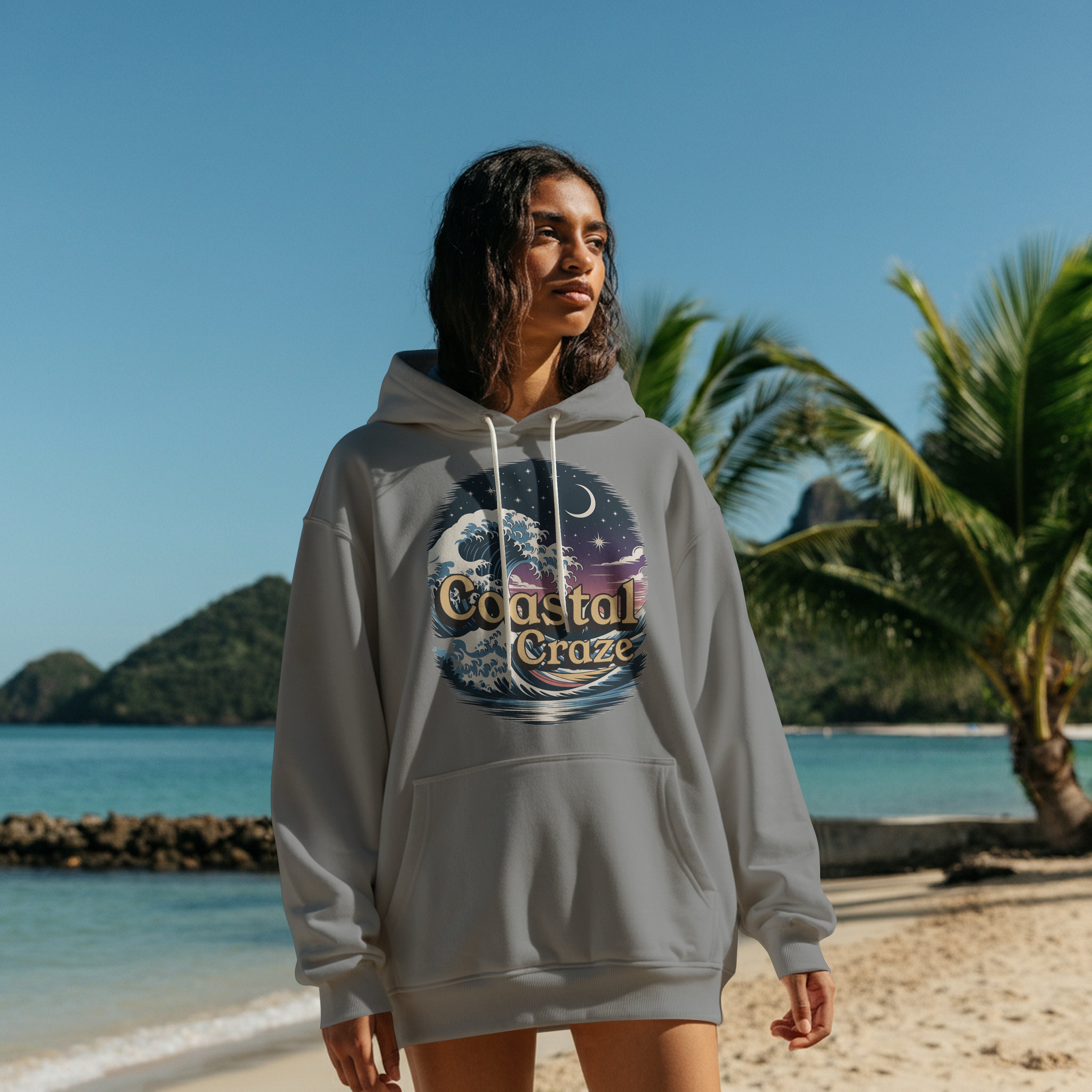 Coastal Craze Unisex Hooded "Twilight Tide" Long Sleeve Tee, Beach Vibes, Summer Style, Cooler Weather Special