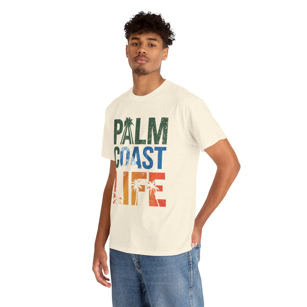 Palm Coast Life Unisex Heavy Cotton Tee, Vacation Shirt, Palm Tree Tee, Florida Lifestyle T-shirt, Summer Wear, Beach Gift