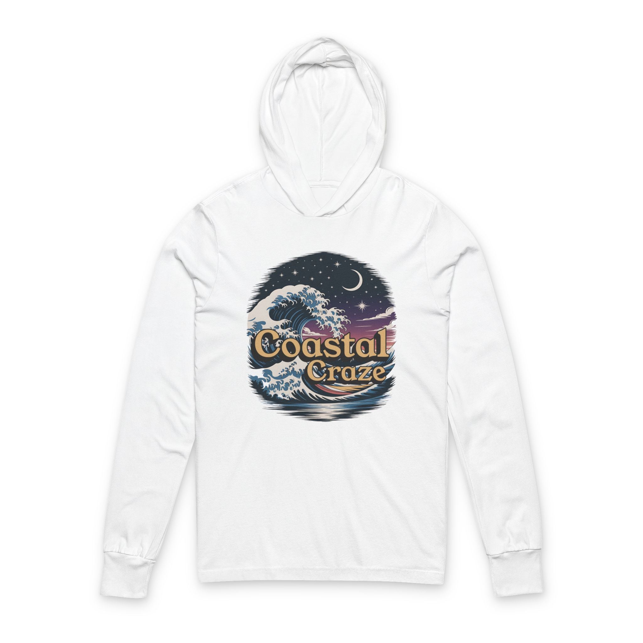 Coastal Craze Unisex Hooded "Twilight Tide" Long Sleeve Tee, Beach Vibes, Summer Style, Cooler Weather Special