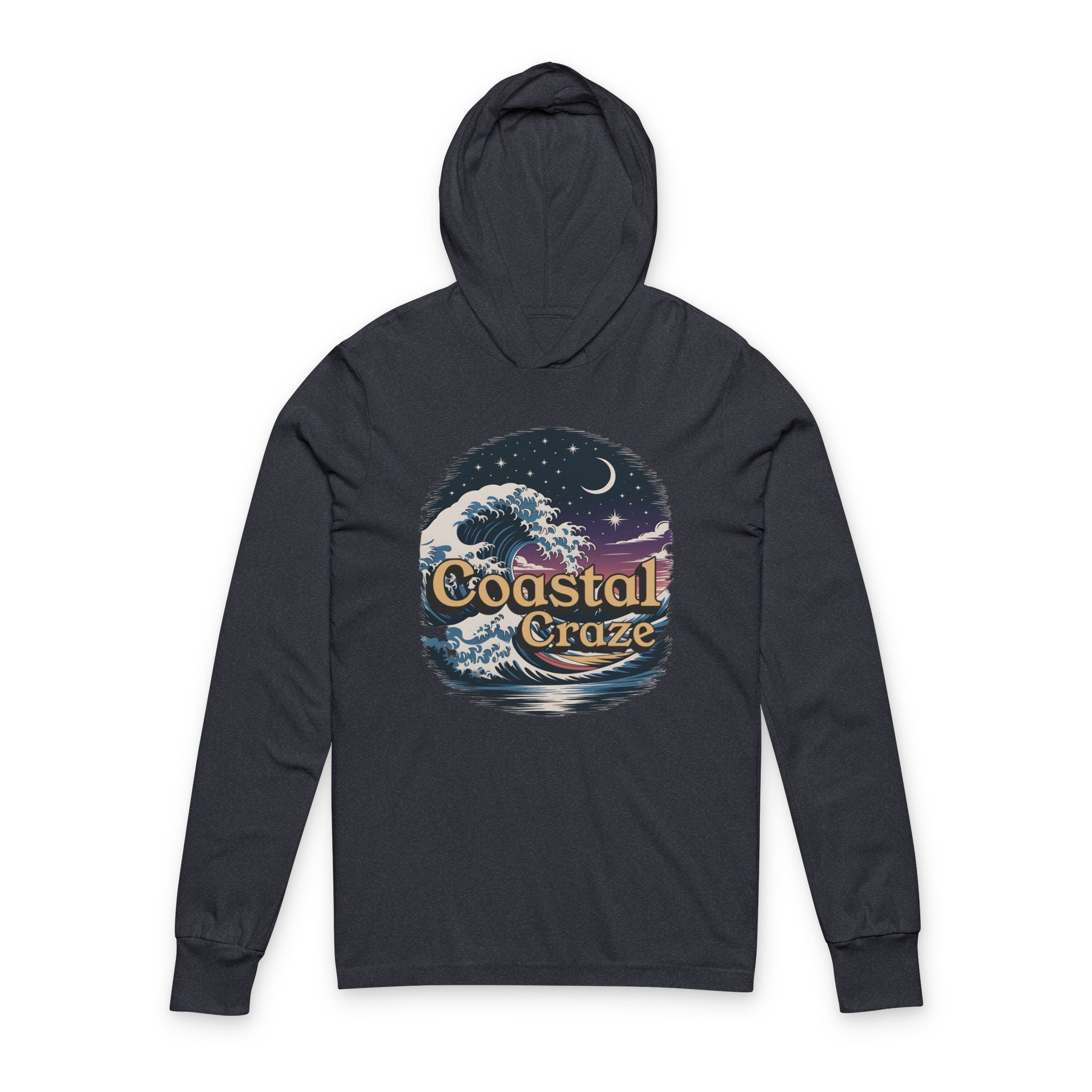 Coastal Craze Unisex Hooded "Twilight Tide" Long Sleeve Tee, Beach Vibes, Summer Style, Cooler Weather Special