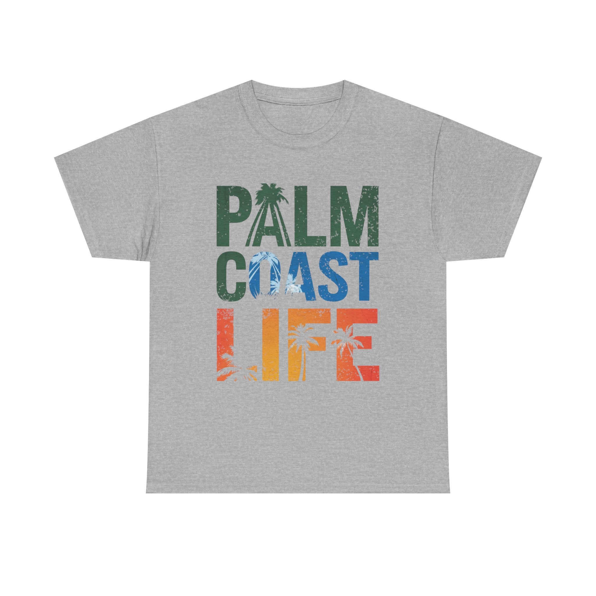 Palm Coast Life Unisex Heavy Cotton Tee, Vacation Shirt, Palm Tree Tee, Florida Lifestyle T-shirt, Summer Wear, Beach Gift