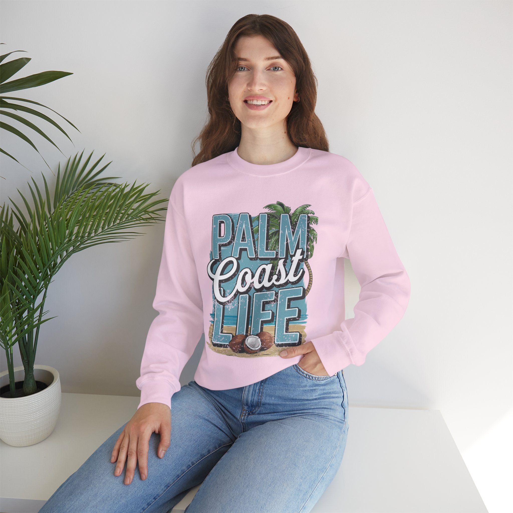 Palm Coast Life Sweatshirt, Unisex Crewneck Beachwear