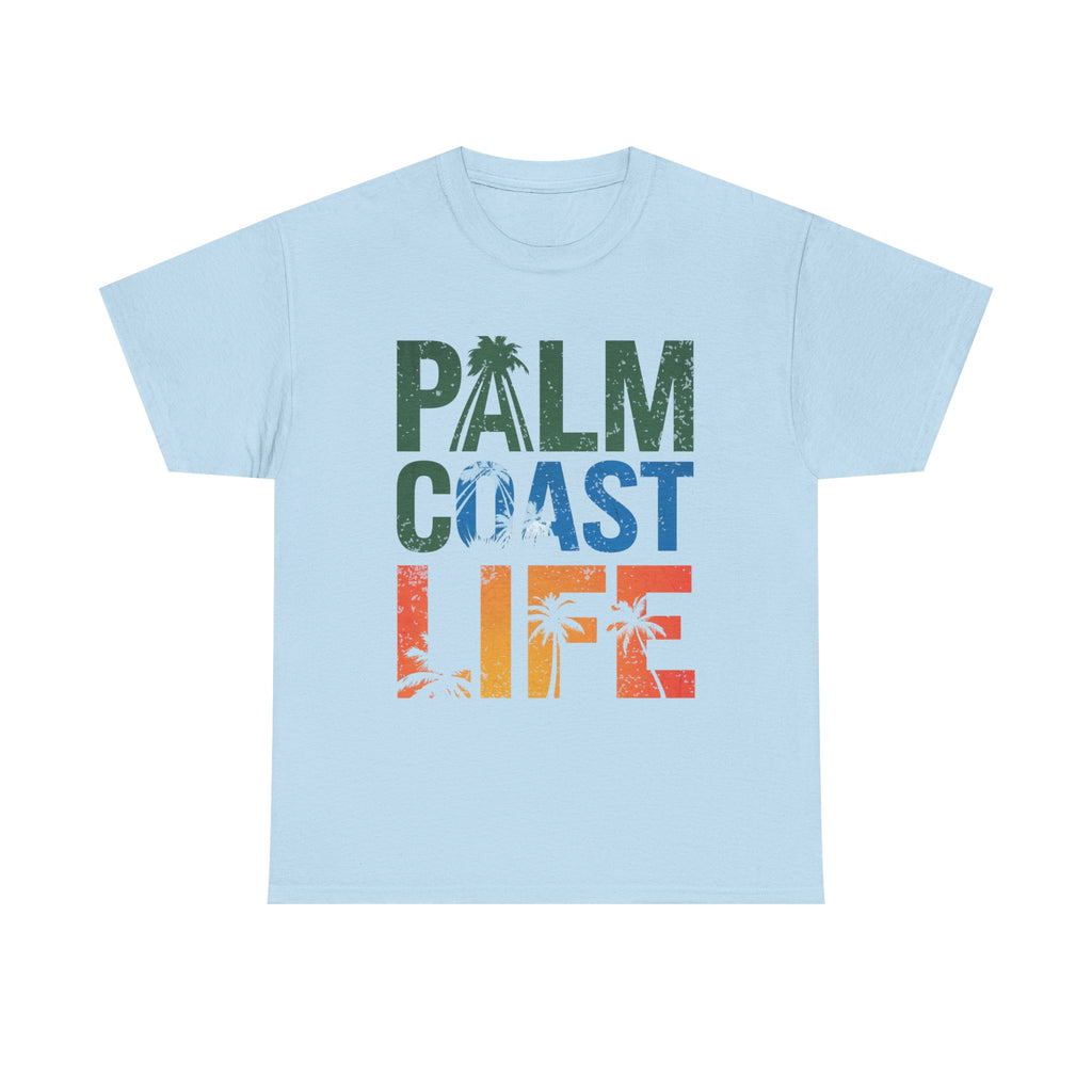 Palm Coast Life Unisex Heavy Cotton Tee, Vacation Shirt, Palm Tree Tee, Florida Lifestyle T-shirt, Summer Wear, Beach Gift