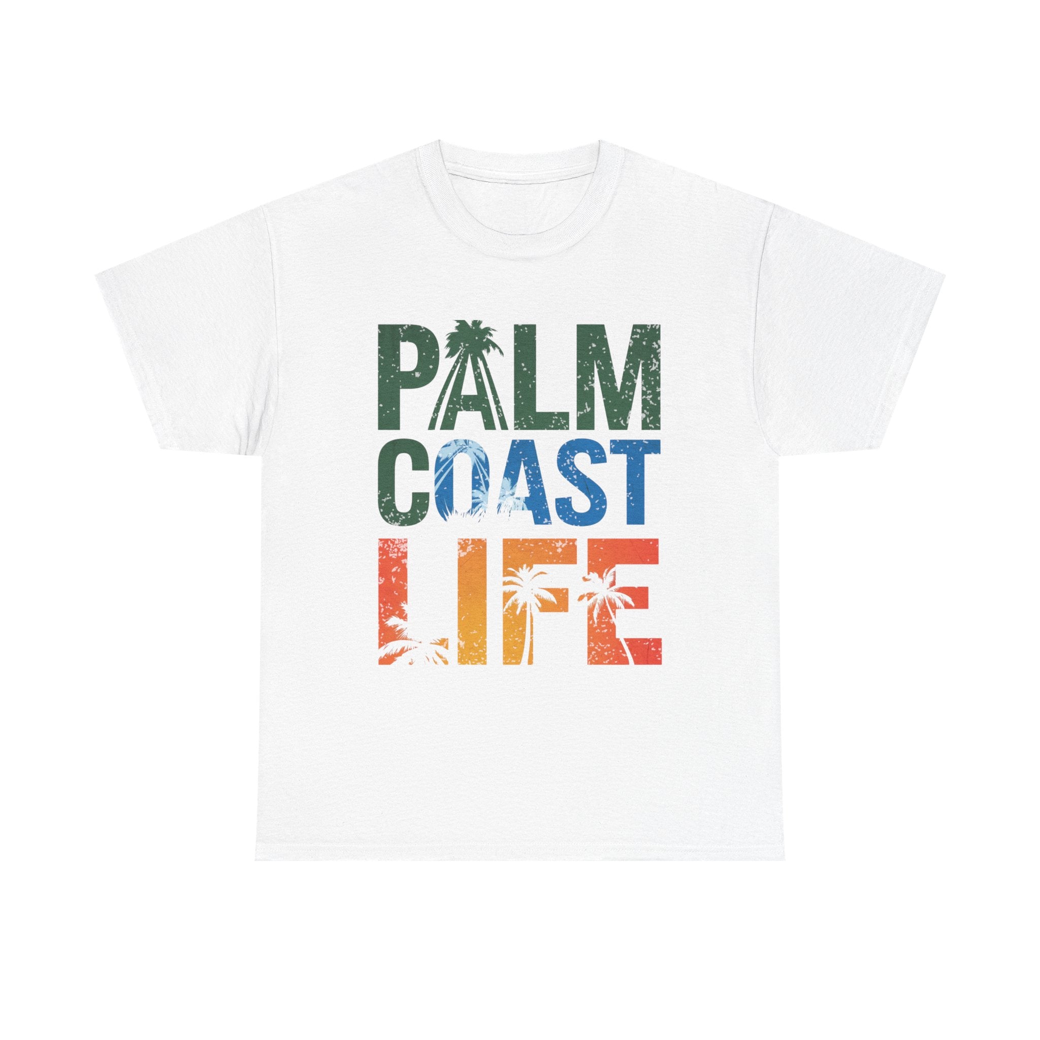 Palm Coast Life Unisex Heavy Cotton Tee, Vacation Shirt, Palm Tree Tee, Florida Lifestyle T-shirt, Summer Wear, Beach Gift